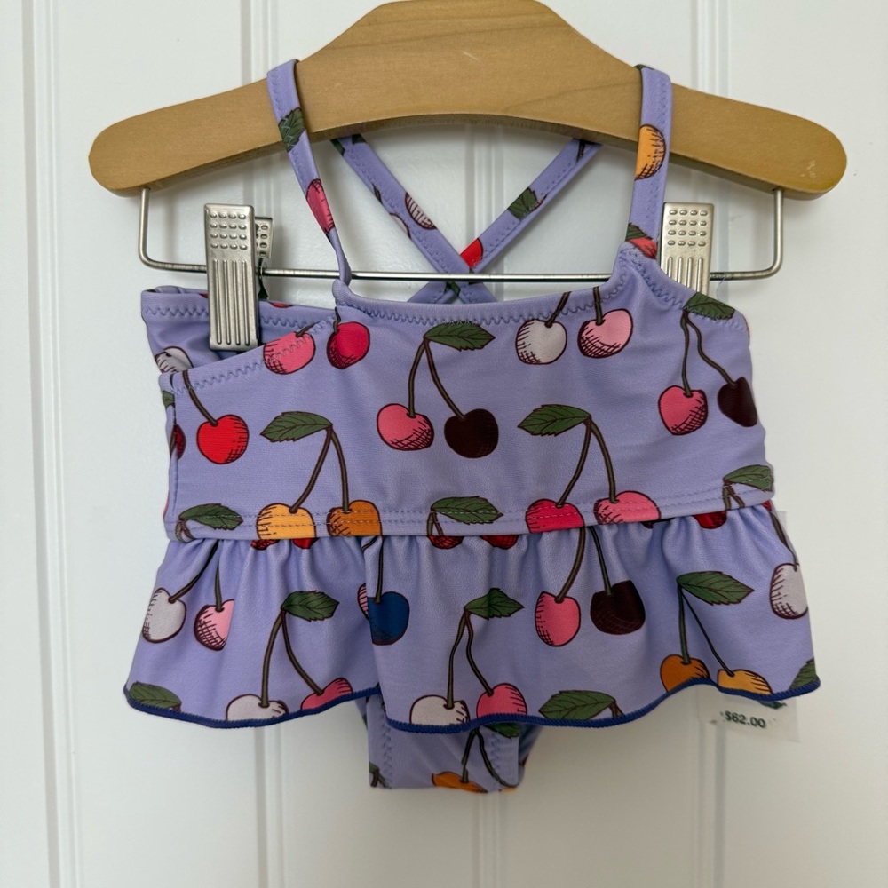 NWT Pink Chicken Joy Tankini Lavender Cherry 🍒 Print